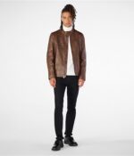 Men's Leather Cafe Racer Biker Jacket In Dark Brown - Image 4