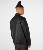 Men's Leather Jacket In Black With Quilted Shoulder - Image 3
