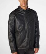 Men's Leather Jacket In Black With Quilted Shoulder - Image 4