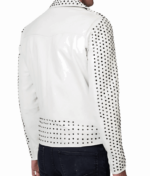 Men's Studded Biker Leather Jacket In White - Image 3