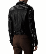 Men's Studded Black Leather Biker Jacket - Image 2