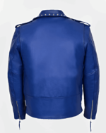 Men's Studded Leather Biker Jacket In Blue - Image 3