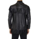 Men's Western Leather Jacket Wear Fringes Beads Native American Cowboy Black Coat - Image 2