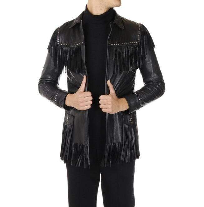 Men-Western-Leather-Jacket-Wear-Fringes-Beads-Native-American-Cowboy-Coat.jpg Men's Western Leather Jacket Wear Fringes Beads Native American Cowboy Black Coat - Image 1