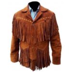 Men's Western Suede Jacket, Tan Color Cowboy Suede Fringe Jacket