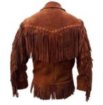 Men's Western Suede Jacket, Tan Color Cowboy Suede Fringe Jacket - Image 2