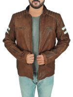 Classic Brown Leather Biker Jacket - Image 3
