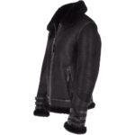 Men Black Aviator Flying Bomber Shearling Leather Jacket - Image 2