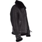 Men Black Aviator Flying Bomber Shearling Leather Jacket - Image 4
