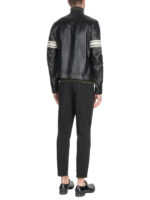 Men Black Leather Jacket With White Strips - Image 2