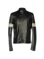Men Black Leather Jacket With White Strips - Image 3