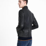 Men Black Shirt Leather Jacket