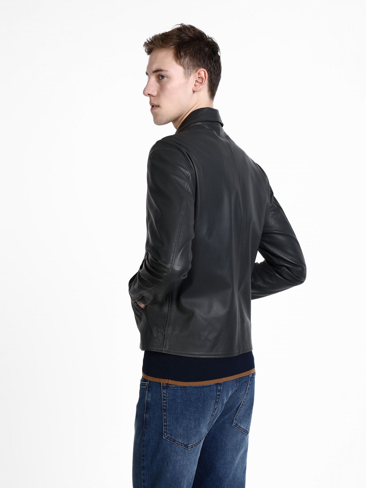 MenBlackShirtLeatherJacket2.jpg Men Black Shirt Leather Jacket - Image 1