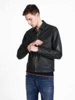 Men Black Shirt Leather Jacket - Image 2