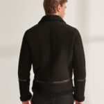 Men Black Pilot Sheepskin Shearling Leather Aviator Jacket - Image 2