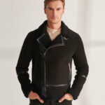 Men Black Pilot Sheepskin Shearling Leather Aviator Jacket