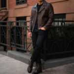 Men Brown Motorcycle Leather Racer Jacket - Image 5