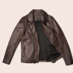 Men Brown Motorcycle Leather Racer Jacket - Image 2