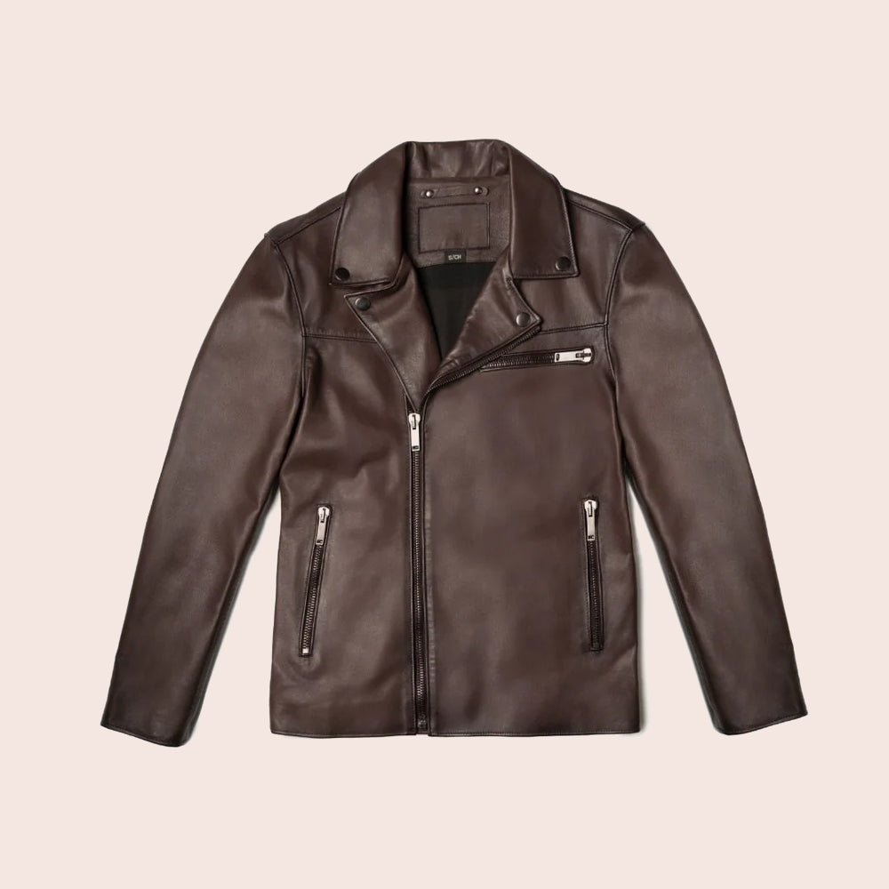 MenBrownMotorbikeLeatherRacerJacket5.jpg Men Brown Motorcycle Leather Racer Jacket - Image 1