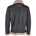 Men Brown Shearling Real Black Leather Bomber Jacket - Image 3