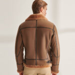 Men Camel Brown B3 Shearling Pilot Aviator Leather Jacket - Image 2