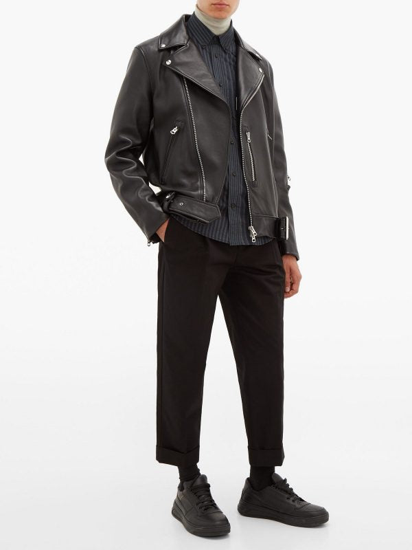MenClassicBlackBikerLeatherJacket1.jpg Men Classic Black Biker Leather Jacket - Image 1