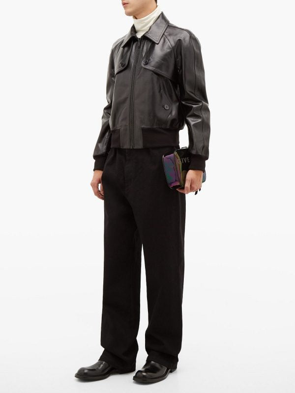 MenClassicMilitaryLeatherJacket1.jpg Men Classic Black Leather Jacket - Image 1