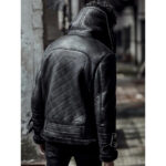 Men Double Collar Black B3 Flight Airforce Shearling Aviator Sheepskin Leather Jacket - Image 2