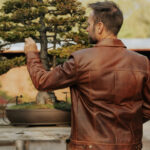 Men Goatskin Plain Brown Trucker Leather Jacket - Image 5