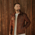 Men Goatskin Plain Brown Trucker Leather Jacket - Image 4