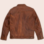 Men Goatskin Plain Brown Trucker Leather Jacket - Image 3