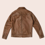 Men Point Collar Classic Brown Leather Jacket - Image 2