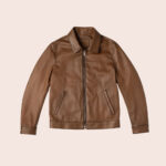 Men Point Collar Classic Brown Leather Jacket