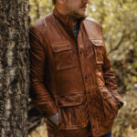 Men Pure Fine Grain Lambskin Brown Leather Field Jacket - Image 6