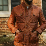 Men Pure Fine Grain Lambskin Brown Leather Field Jacket - Image 4