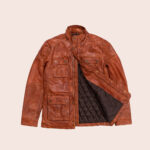 Men Pure Fine Grain Lambskin Brown Leather Field Jacket - Image 2