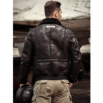 Men RAF B3 Sheepskin Suede Black Leather Shearling Bomber Jacket - Image 2