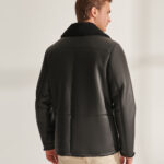 Mens Classic Black Flying Sheepskin Shearling Long Aviator Leather Jacket Coat - Image 2