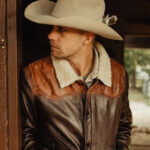 Men Sheepskin Double Tone Brown Sherpa Western Leather Jacket - Image 4