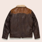 Men Sheepskin Double Tone Brown Sherpa Western Leather Jacket - Image 2