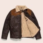 Men Sheepskin Double Tone Brown Sherpa Western Leather Jacket - Image 3