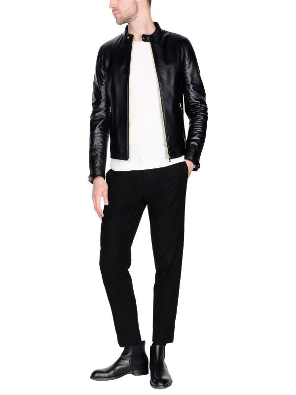 MenShinnyBlackLeatherJacket.jpg Men Shinny Black Leather Jacket - Image 1