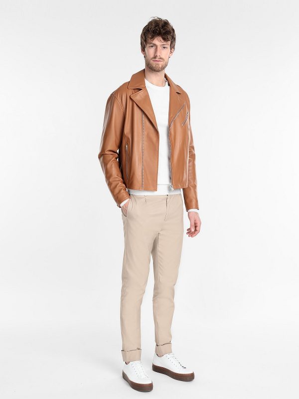 MenTanBrownBikerLeatherJacket1.jpg Men Tan Brown Biker Leather Jacket - Image 1