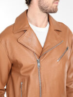 Men Tan Brown Biker Leather Jacket - Image 3