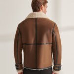 Men B3 RAF Tan Brown Pilot Shearling Leather Aviator Jacket - Image 2