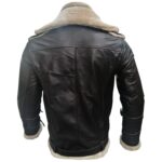 Men's Aviator B3 Bomber Double Collar Faux Shearling Brown Leather Jacket - Image 3