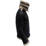 Men's Aviator B3 Bomber Double Collar Faux Shearling Brown Leather Jacket - Image 4