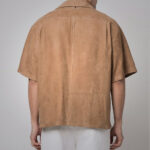 Men's Brown Suede Leather Half Sleeves Shirt - Image 2