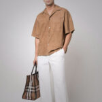 Men's Brown Suede Leather Half Sleeves Shirt - Image 4