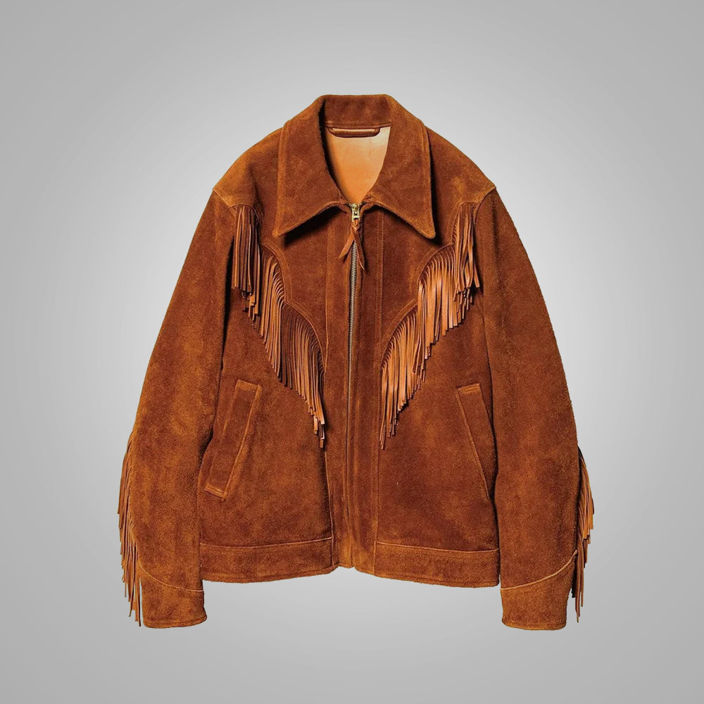 Men_sBrownSuedeLeatherWesternCowboyFringeJacket2-1.jpg Men's Brown Suede Leather Western Cowboy Fringe Jacket - Image 1